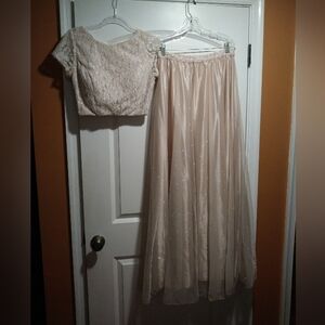 Formal Two Piece Dress Cream Lace Top and Skirt Set